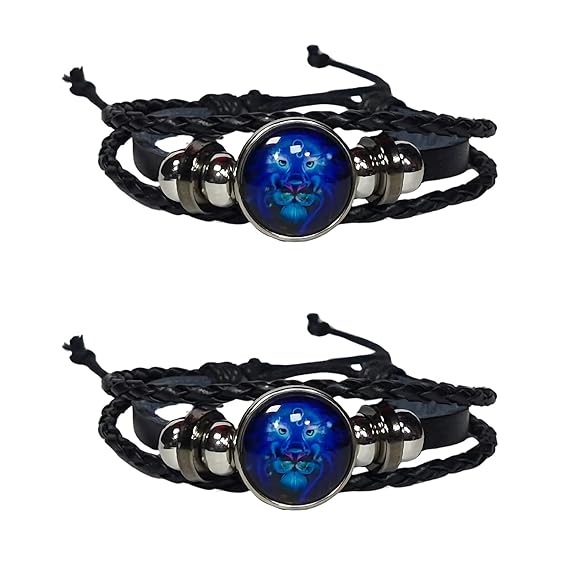 Zodiac Constellation Braided Design Black Leather Bracelet Adjustable
