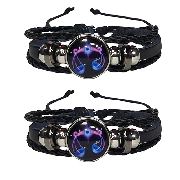 Zodiac Constellation Braided Design Black Leather Bracelet Adjustable