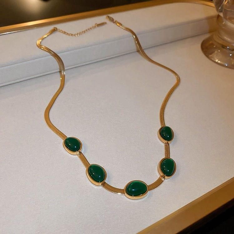 Oval Green Crystal Pendant Necklace Set with Bracelet – Elegant & Timeless Style