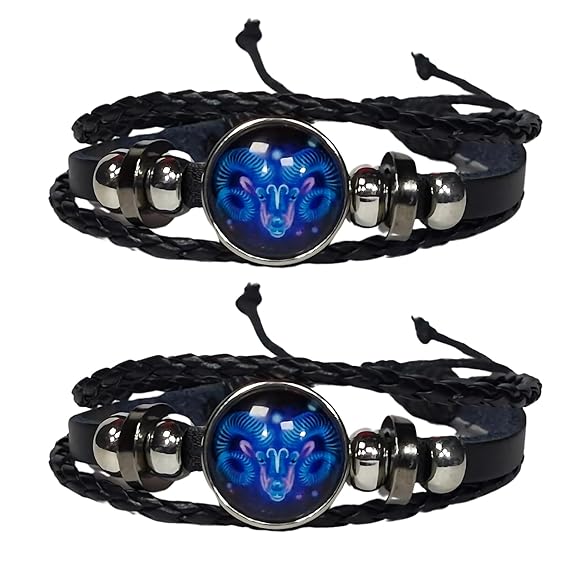 Zodiac Constellation Braided Design Black Leather Bracelet Adjustable