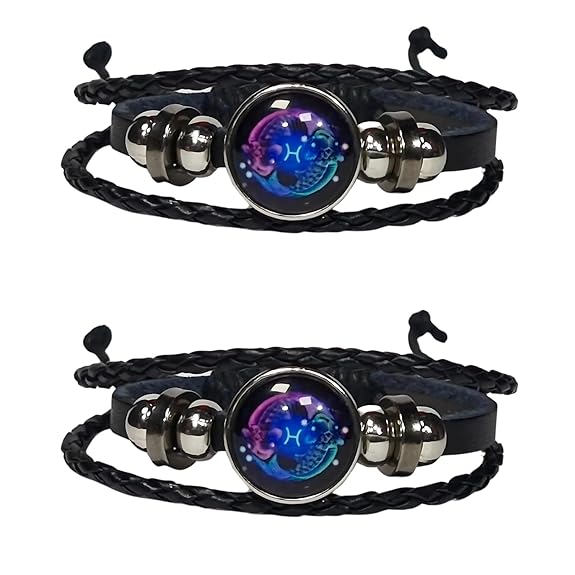 Zodiac Constellation Braided Design Black Leather Bracelet Adjustable