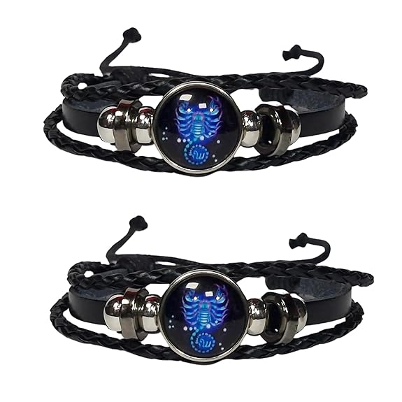 Zodiac Constellation Braided Design Black Leather Bracelet Adjustable